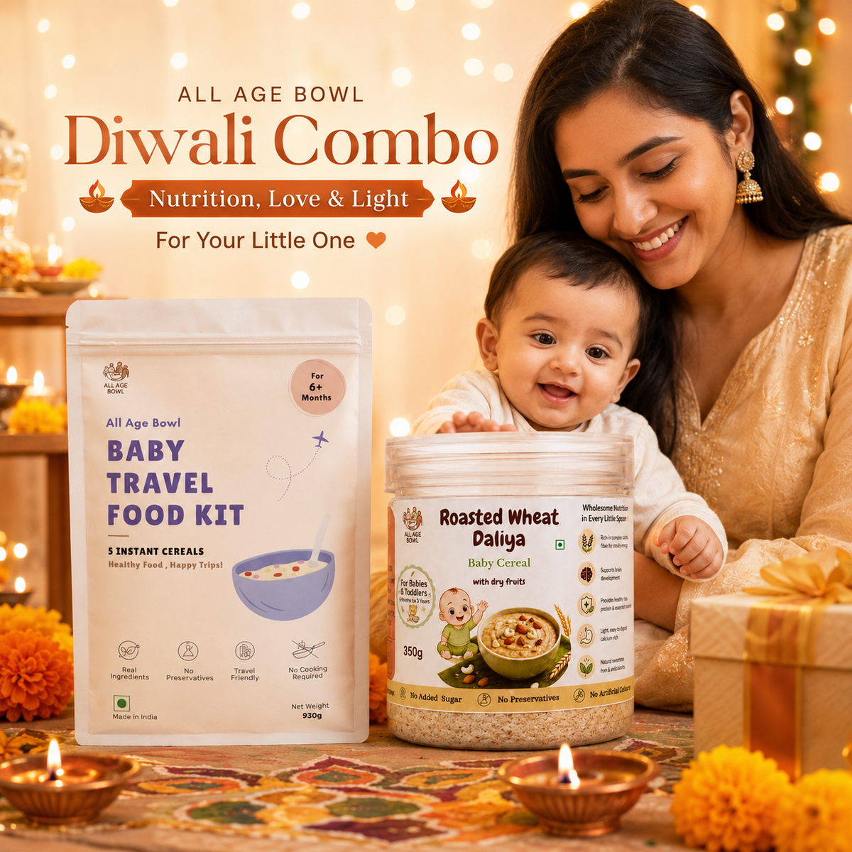 Diwali Combo: Baby Travel Food Kit + Roasted Wheat Daliya