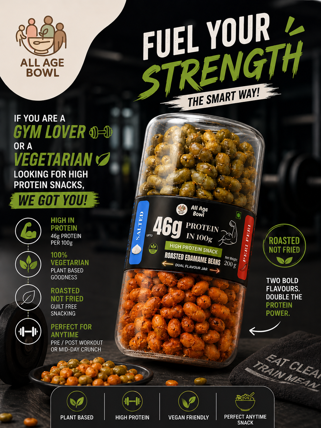 Roasted Edamame Beans (Salted & Peri Peri) | UpTo 46g Protein per 100g